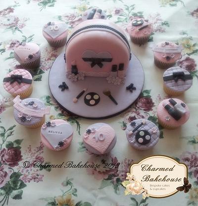 Make up bag cake & matching cupcakes - Cake by Charmed Bakehouse