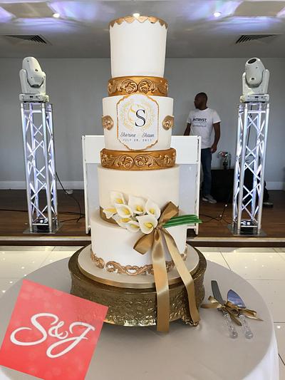 White and Gold Wedding Cake - Cake by S & J Foods