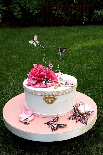 Cake with peony & butterflies   - Cake by Mariya's Cakes & Art - Chef Mariya Ozturk
