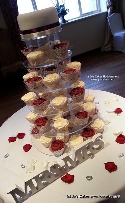 Ivory and Burgundy Cupcake Tower - Cake by Jo's Cakes