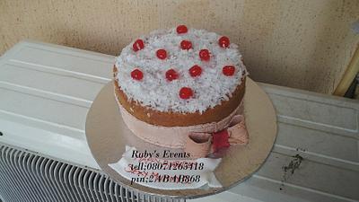 naked cake, with fresh coconut n cheeries on top - Cake by Ruby's cakes
