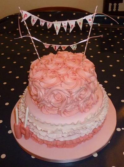 Ruffles, roses and bunting - Cake by Katrinaskakes