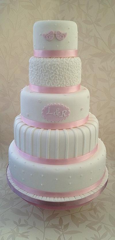  5 tier love bird and monogram cake - Cake by The lemon tree bakery 