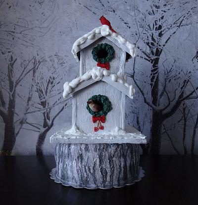 cardinal birdhouse on a weathered tree stump :) - Cake by Cake Heart