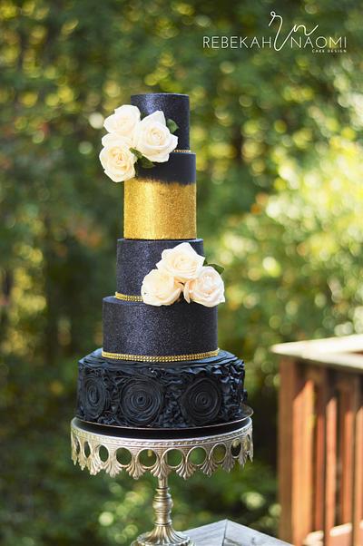 glitzy blue and gold 'bedazzled shoot"wedding cake - Cake by Rebekah Naomi Cake Design