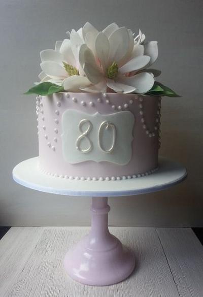 80th Birthday Cake with Sugar Magnolias - Cake by Esther Scott