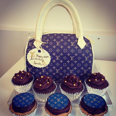 LV inspired handbag cake and cupcakes - Cake by Su