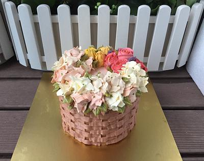 Wreath style Korean buttercream flower cake - Cake by R.W. Cakes