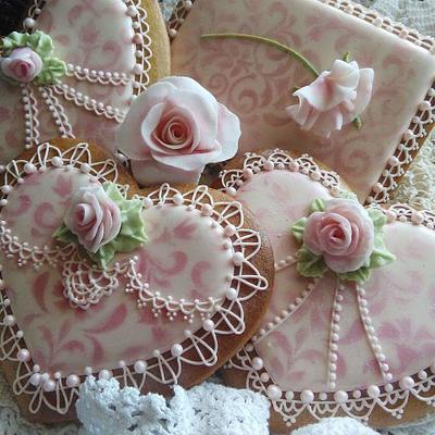 Royal icing cookie lace and roses etc. - Cake by Teri Pringle Wood