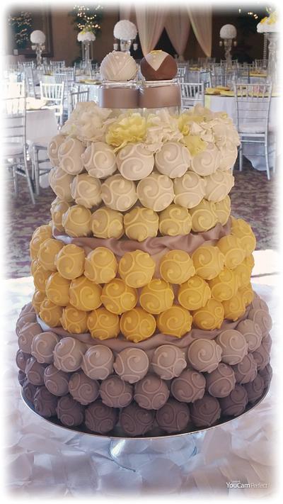 Yellow, gray and white Cake Bite Cake  - Cake by Yolanda Marshall 