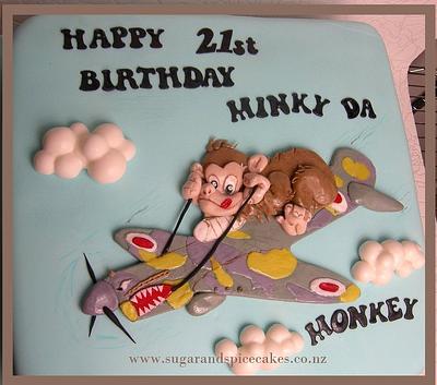 Monkey flying a SpitFire 2D Sheet Cake for a 21st - Cake by Mel_SugarandSpiceCakes