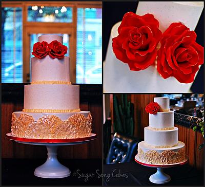 Twin Red Roses and Gold Fans  - Cake by lorieleann