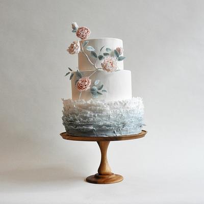 Sage blue frills and climbing roses - Cake by SweetGeorge