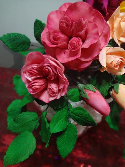 A Damasque Rose & a Cecile Rose  - Cake by Apsara's Cakes