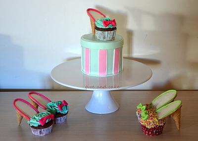 hat box cake, shoe cupcakes - Cake by giveandcake