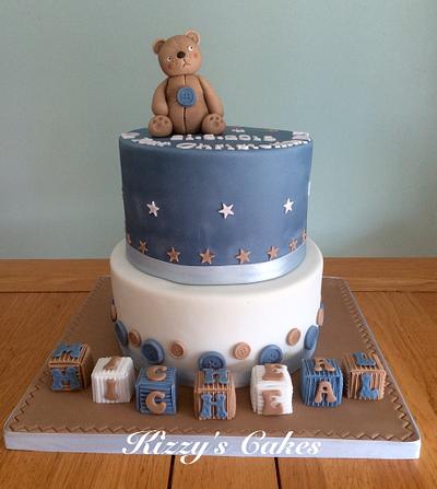 Buttons and Teddy Christening Cake - Cake by K Cakes