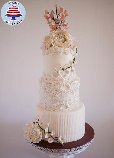 Dress Inspired White Wedding Cake  - Cake by Veenas Art of Cakes 