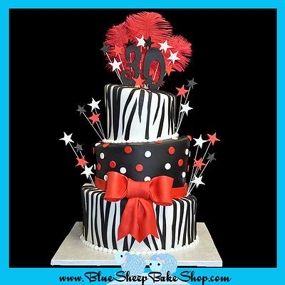 30th Birthday Cake - red, black, and zebra - Cake by Karin Giamella