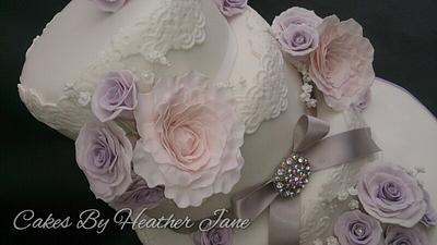 Peonies and lace - Cake by Cakes By Heather Jane