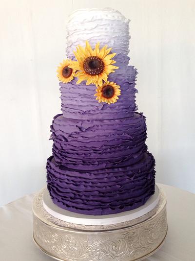 Purple Ombre and Sunflowers - Cake by Claire Lawrence