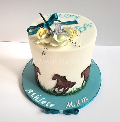 Free hand drawn and painted horses and sweetpeas  - Cake by Andrea 