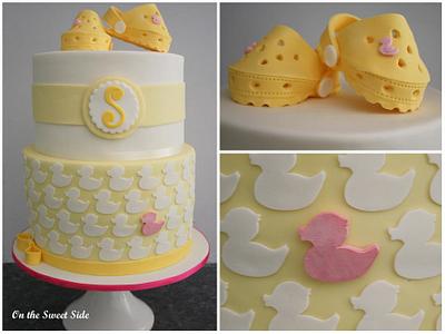 Baby shower cake with ducks and baby Crocs - Cake by Christy