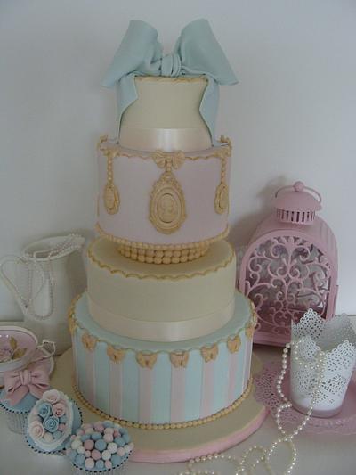 Cameo & Pearls Wedding Cake - Cake by CakeyBakey Boutique