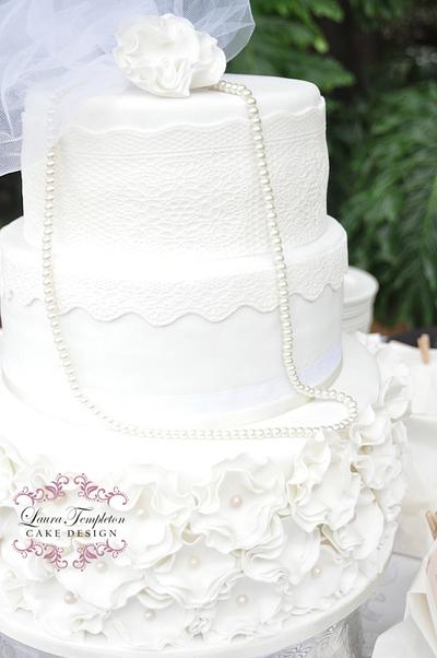 White Pearls & Lace Wedding Cake - Cake by Laura Templeton