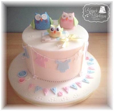 Cute owl baby shower cake - Cake by Kaye's Backroom Cakery