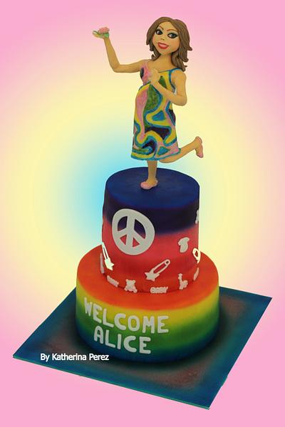 Hippie mommy cake topper - Baby shower cake - Cake by Super Fun Cakes & More (Katherina Perez)