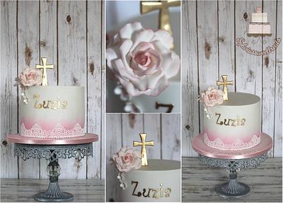 Pink gold and white Holy Communion cake  - Cake by Sylwia