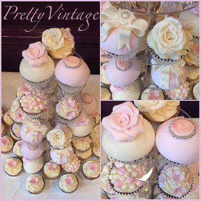 Pretty vintage cupcake tower - Cake by Candy's Cupcakes