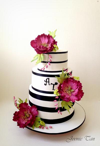 Fuschia themed Wedding Cake with Peonies sugarflower - Cake by Joonie Tan