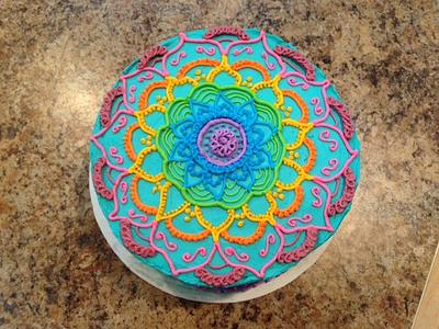 Mandala Design Orange Peach Cake - Cake by CakeJeannie