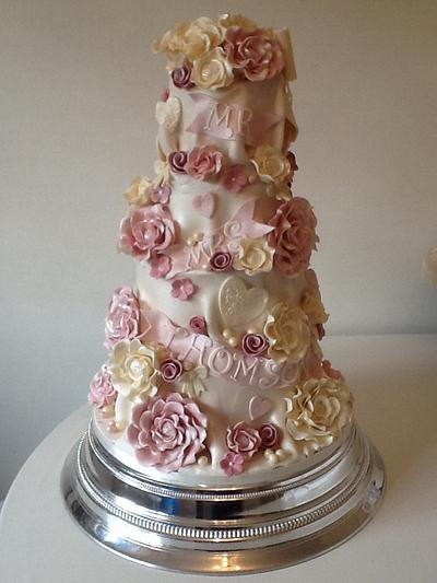 Ivory & dusky pink four tired wedding cake - Cake by Tickety Boo Cakes