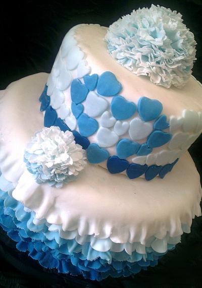 Two Tier Wedding Cake (Blue Frills) - Cake by Jade