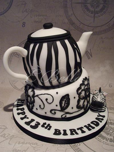 Zebra Teapot Wonky Cake - Cake by EBella