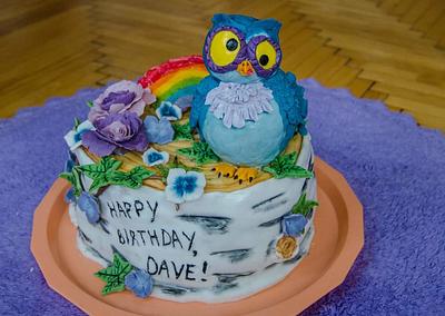 A wacky owl with a rainbow cake - Cake by Sweet Art decorations