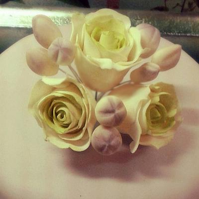 cream rose buds with a hint of sage and  - Cake by kimberly Mason-craig