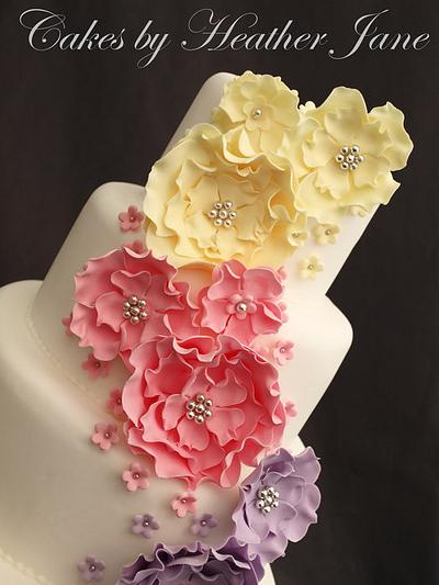 Rainbow Ruffle Rose Wedding Cake - Cake by Cakes By Heather Jane