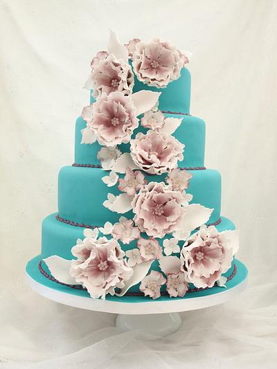 Teal & Aubergine Ruffle Rose - Cake by Cakes By Heather Jane