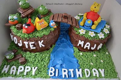 Angry Birds & Winnie the Pooh Cake - Cake by Maggies Cakes Bangor 