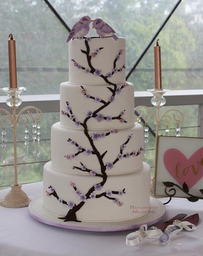 Cherry Blossoms and Love Birds - Cake by Louise Neagle