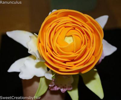 Ranunculus and Orchids Sugar Flowers - Cake by SweetCreationsbyFlor