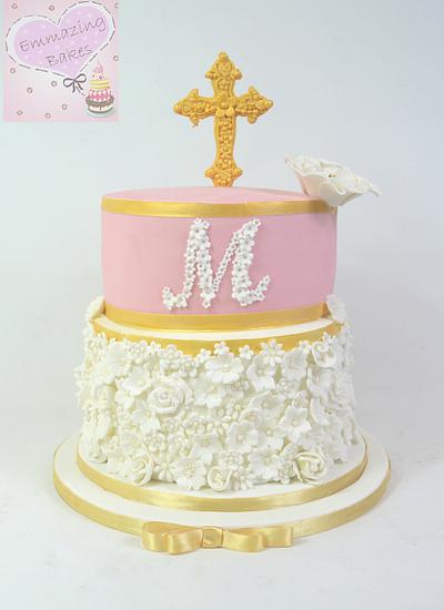 pink and gold christening  - Cake by Emmazing Bakes