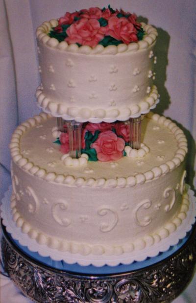 100% Buttercream rose wedding cake - Cake by Nancys Fancys Cakes & Catering (Nancy Goolsby)