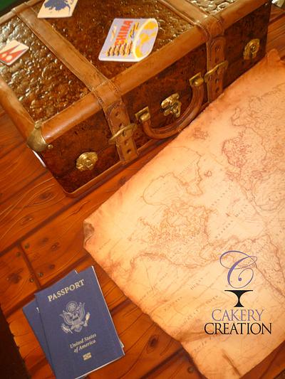 Vintage traveling suitcase cake with edible map and passports - Cake by Cakery Creation Liz Huber