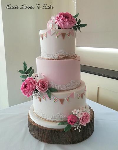 Pink Floral Bunting Wedding Cake - Cake by LucieLovesToBake