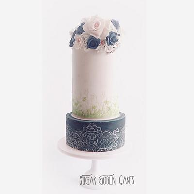 Roses with Greys - Cake by LJay -Sugar Goblin Cakes