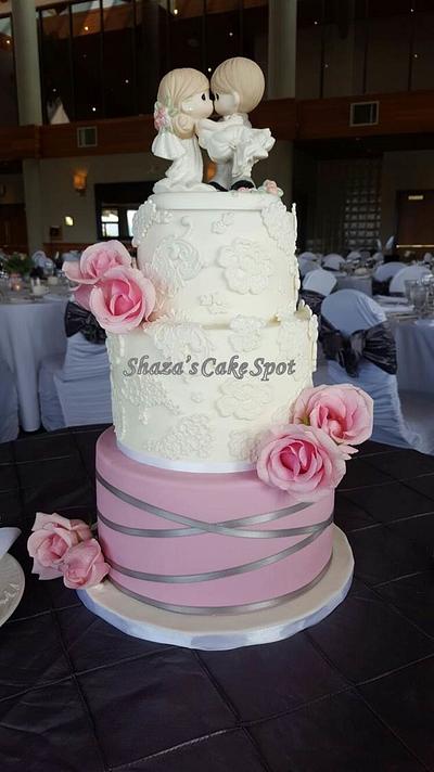 Lace and Blush Wedding Cake - Cake by Sharon
